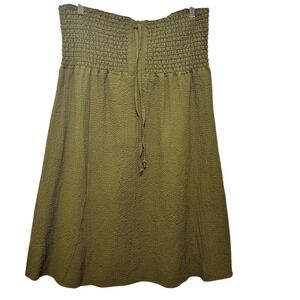 ExOfficio Women‎ Skirt XL Olive Green Smocked Waist Textured Boho Travel Earthy